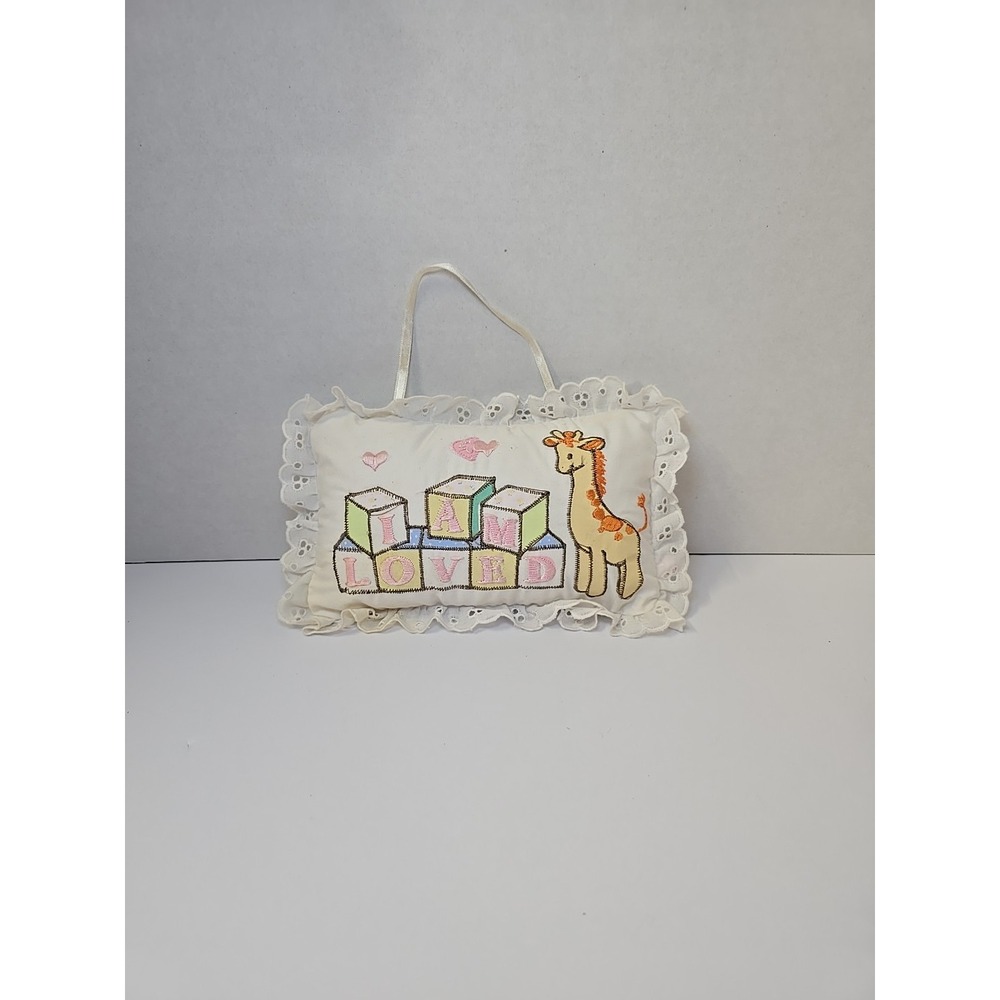 VTG Baby  Russ I AM LOVED Embroidered lullaby Music Box Pillow *READ